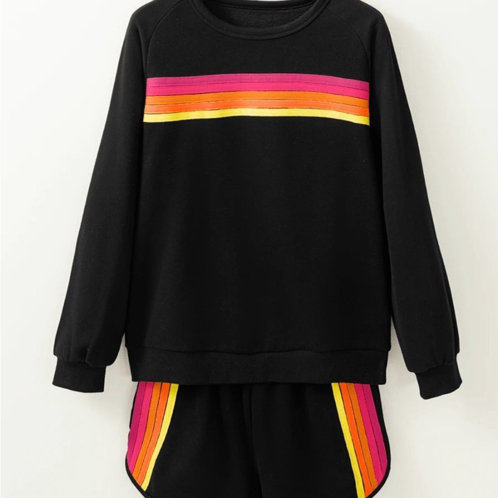 Black Sweatshirt and Shorts Set with Stripes